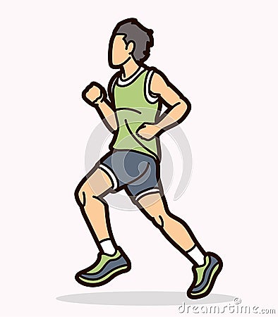 A Man Start Running Action Marathon Runner Cartoon Sport Graphic Vector Illustration