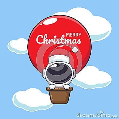 Cute astronaut fly with air balloon. Cute christmas cartoon character illustration. Vector Illustration