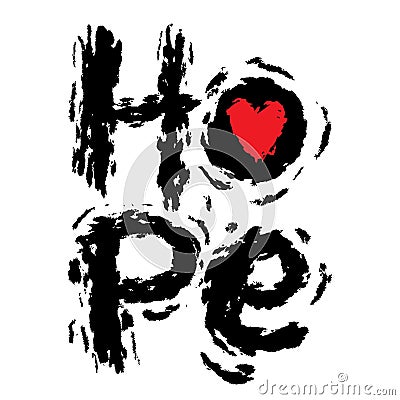 Hope. Vector of calligraphic letters with hearts. Stock Photo