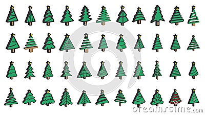 Christmas tree 3D outline icons set. linear style symbols collection, line signs pack. vector graphics. tree decoration Vector Illustration