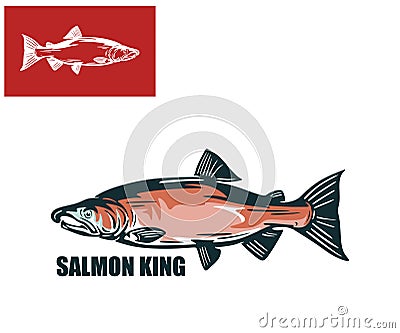 BIG SALMON KING FISH MOVING IN WATER Vector Illustration