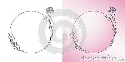 Set of sketched floral rings branches, rose, leaves. Vector Illustration