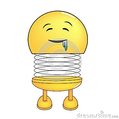 Vector illustration of spiral emoticon with body and legs. Cartoon spiral emoji eager to drool. Vector Illustration