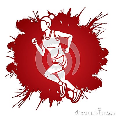 A Woman Start Running Action Marathon Runner Cartoon Sport Graphic Vector Illustration