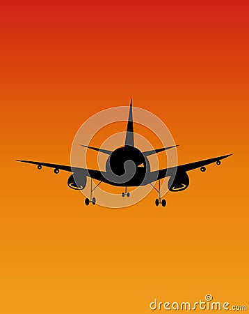 Aeroplan silhouette isolated on yellow and red gradient background - vector Vector Illustration