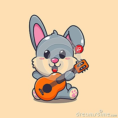 Cute rabbit playing guitar cartoon vector illustration. Vector Illustration