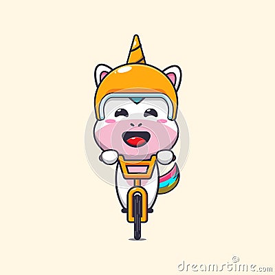 Cute unicorn ride on bicycle cartoon vector illustration. Vector Illustration