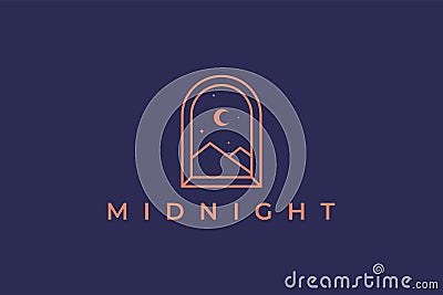 Window Frame at Midnight Abstract View Mountain Vector Illustration