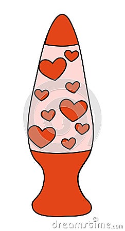 Vintage lava lamp. Retro concept. Heart shaped red liquid. Kawaii Element Valentine day. Y2k. Nostalgia 1980s. Groovy vibe Vector Illustration