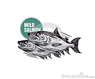SALMON FISH SWIMMING LOGO, Vector Illustration
