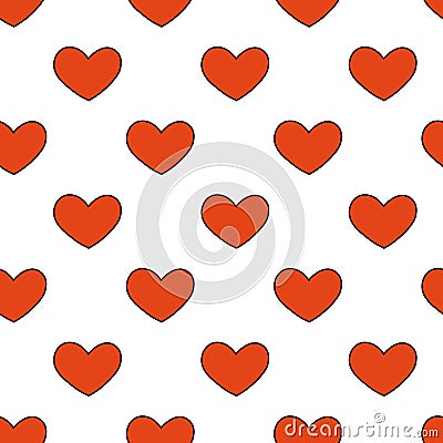 Seamless pattern with red hearts. Simple Valentine day background. Vector flat illustration. Vector Illustration