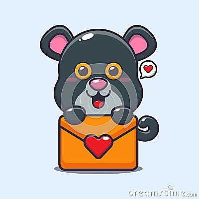 Cute panther cartoon character with love message. Vector Illustration
