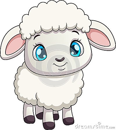 Cartoon illustration of a cute smiling sheep mascot. Vector Illustration