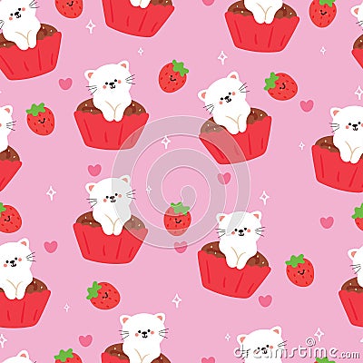 seamless pattern cartoon cute dessert character Vector Illustration