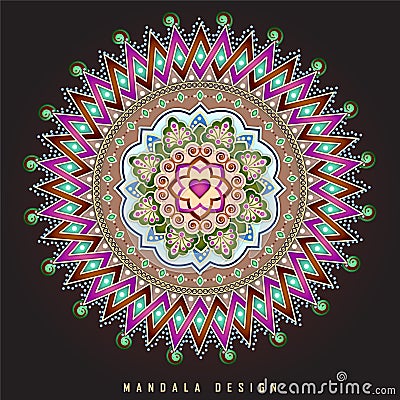 Colourful Mandala floral design on dark background Vector Illustration