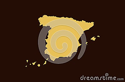 Gold colored map design isolated on brown background of Country Spain - vector Vector Illustration