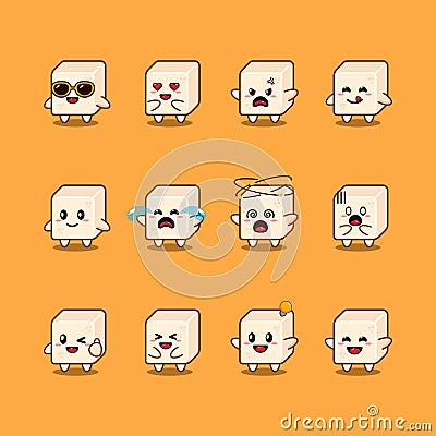 cute sugar cube cartoon character vector illustration. Vector Illustration