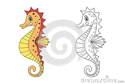 Seahorse line and color illustration. Vector Illustration