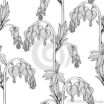 Seamless background with a line flowers ornament, fashionable modern wallpaper or textile. Stock Photo