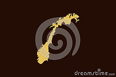 Gold colored map design isolated on brown background of Country Norway - vector Vector Illustration