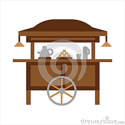 Gerobak angkringan kayu, angkringan food cart flat illustration, warung nasi kucing vector Vector Illustration