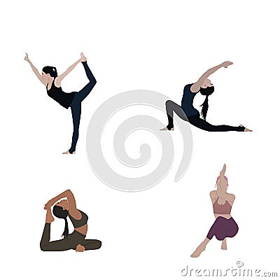 set of yoga poses Cartoon Illustration
