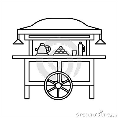 Gerobak rombong angkringan nasi kucing in line art style, traditional food cart vector illustration Vector Illustration