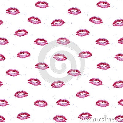 Seamless pattern with pink lipstick kisses. Vector Illustration