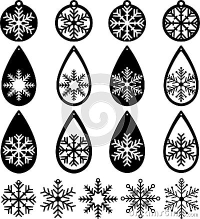 Snowflake earrings bundle, christmas earrings, earring for glowforge, laser cut earring, vector illustration file Vector Illustration