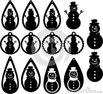 Snowman earrings bundle, christmas earrings, earring for glowforge, laser cut earring, vector illustration file Vector Illustration