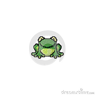 Pixelated image of cute smiling green frog Vector Illustration