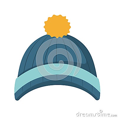 Blue winter hat vector image, beanie or a watch cap, blue yellow knitted hat Vector Illustration