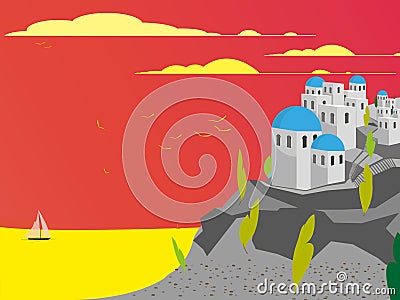 Travel Icon place Greek island Santorini Vector Illustration