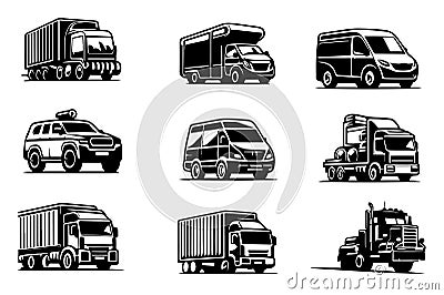 Vehicle black and white vectors, eps 10 Vector Illustration