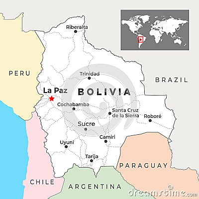 Bolivia Map With Capital La Paz, Most Important Cities And National