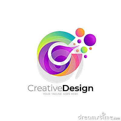 Abstract C logo with babble colorful design vector Vector Illustration