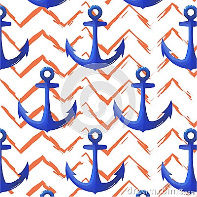 Print anchor blue navy pattern. Vector Illustration