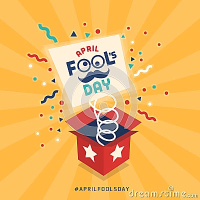 April fool`s day design with prank box Vector Illustration