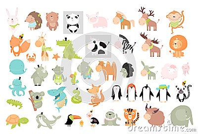 Print. Big vector set of animals. Vector Illustration