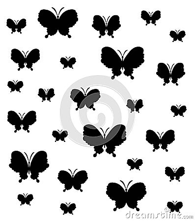 Print black butterflies on a white background Vector Illustration