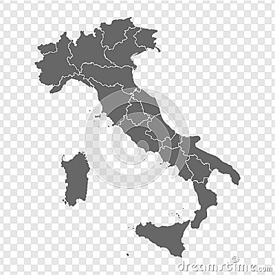 Blank map Italy. High quality map of Italian Republic with provinces on transparent Vector Illustration