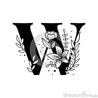 Botanical capital letter W vector Vector Illustration