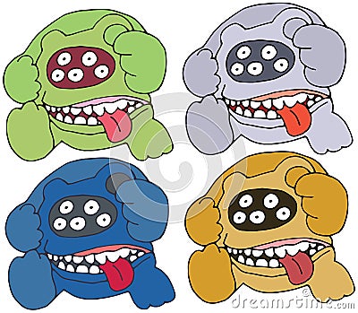 Print cartoon bear color doodle monster hand draw set funny scary Vector Illustration