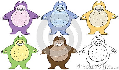 Print cartoon doodle color fat monster happy funny hand draw Vector Illustration