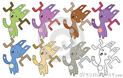 Print cartoon doodle color set hello monster hand draw happy Vector Illustration