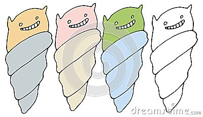 Print cartoon doodle color set ice cream monster happy hand draw Vector Illustration