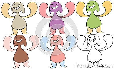 Print cartoon doodle happy champion monster set color hand draw Vector Illustration