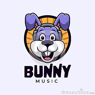 Bunny Music Cartoon Logo Vector Illustration