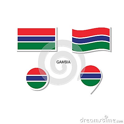 Gambia flag logo icon set, rectangle flat icons, circular shape, marker with flags Vector Illustration