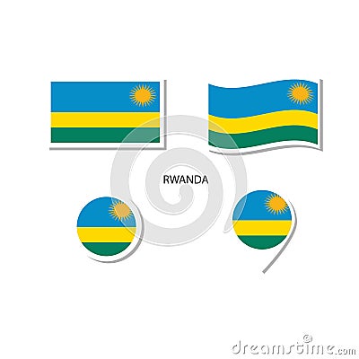 Rwanda flag logo icon set, rectangle flat icons, circular shape, marker with flags Vector Illustration